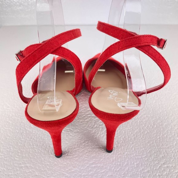 Red faux microsuede pointed toe ankle wrap heels - SZ 9 - Picture 4 of 7